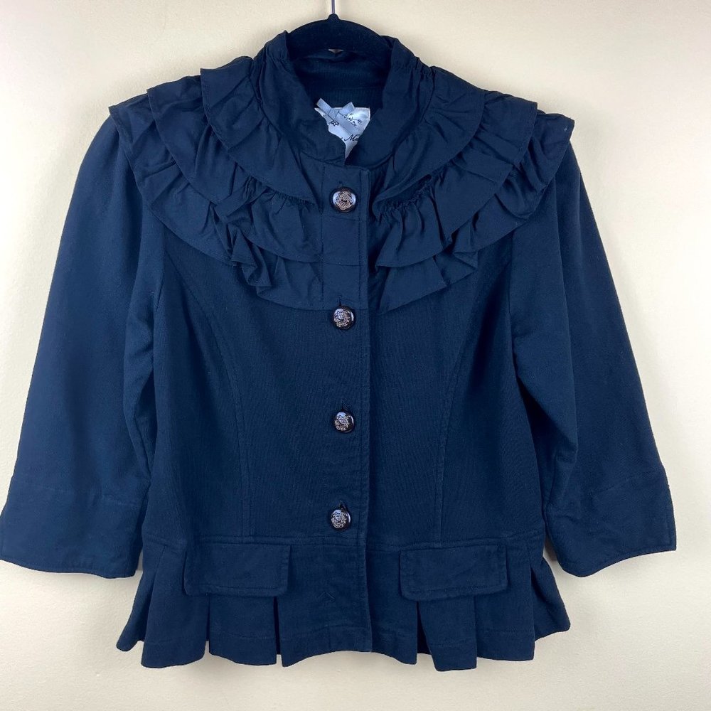 Nick & Mo Black Ruffle Trim Peplum Blazer M